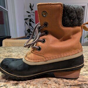 Sorel Slimpack II Duck Boot Womens Sz 6 Elk Black Lace Up NL2348-286